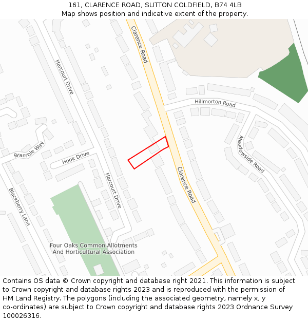 161, CLARENCE ROAD, SUTTON COLDFIELD, B74 4LB: Location map and indicative extent of plot