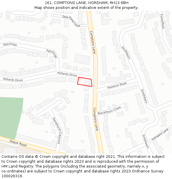 161, COMPTONS LANE, HORSHAM, RH13 6BH: Location map and indicative extent of plot