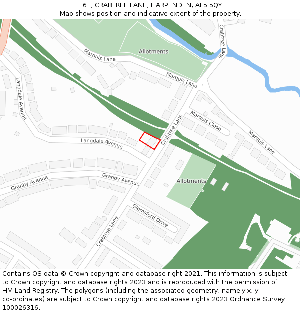 161, CRABTREE LANE, HARPENDEN, AL5 5QY: Location map and indicative extent of plot