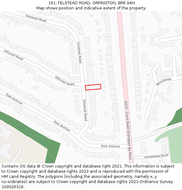 161, FELSTEAD ROAD, ORPINGTON, BR6 9AH: Location map and indicative extent of plot