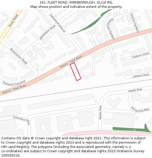161, FLEET ROAD, FARNBOROUGH, GU14 9SL: Location map and indicative extent of plot