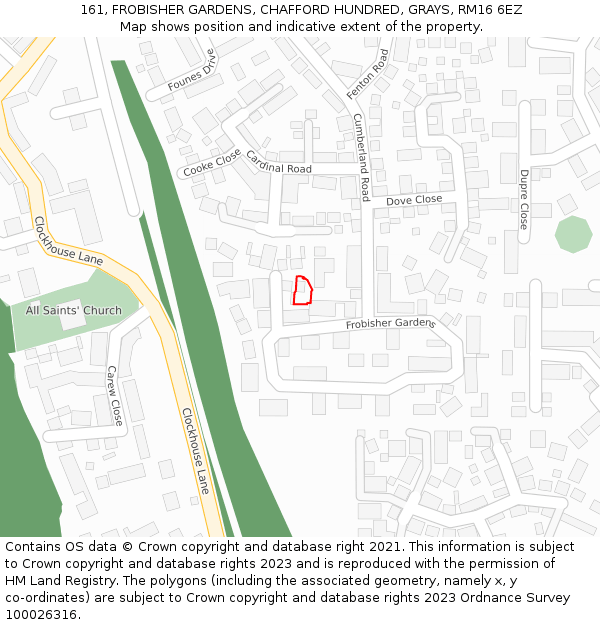 161, FROBISHER GARDENS, CHAFFORD HUNDRED, GRAYS, RM16 6EZ: Location map and indicative extent of plot