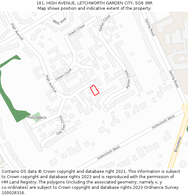 161, HIGH AVENUE, LETCHWORTH GARDEN CITY, SG6 3RR: Location map and indicative extent of plot