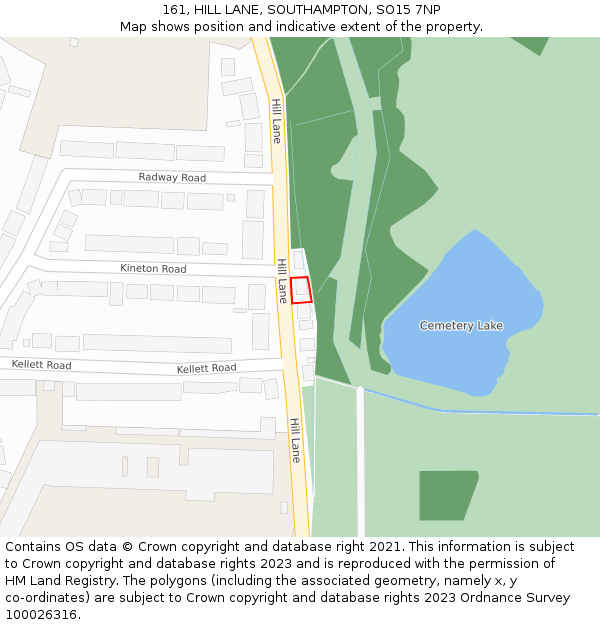 161, HILL LANE, SOUTHAMPTON, SO15 7NP: Location map and indicative extent of plot