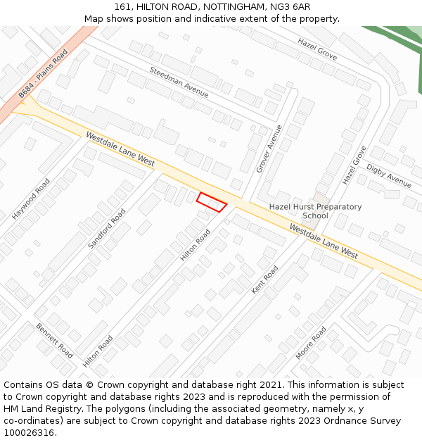 161, HILTON ROAD, NOTTINGHAM, NG3 6AR: Location map and indicative extent of plot