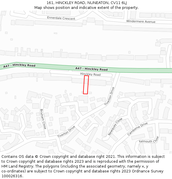 161, HINCKLEY ROAD, NUNEATON, CV11 6LJ: Location map and indicative extent of plot