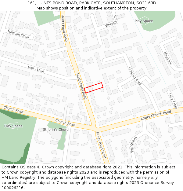 161, HUNTS POND ROAD, PARK GATE, SOUTHAMPTON, SO31 6RD: Location map and indicative extent of plot
