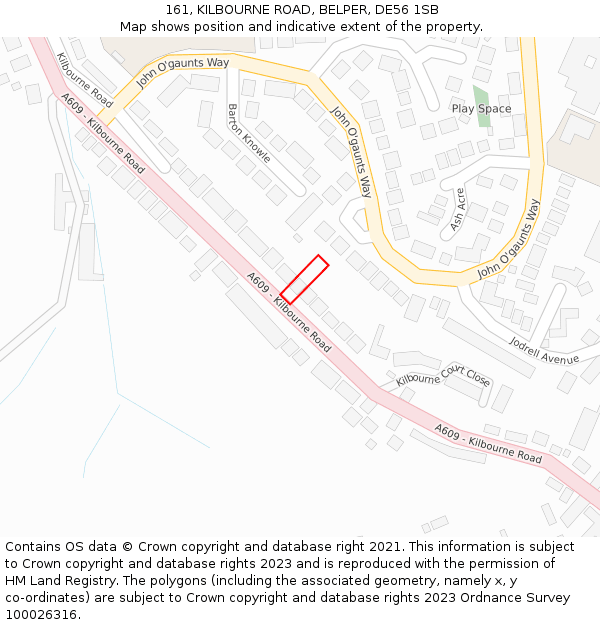 161, KILBOURNE ROAD, BELPER, DE56 1SB: Location map and indicative extent of plot