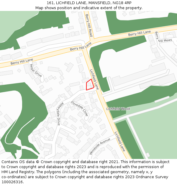 161, LICHFIELD LANE, MANSFIELD, NG18 4RP: Location map and indicative extent of plot
