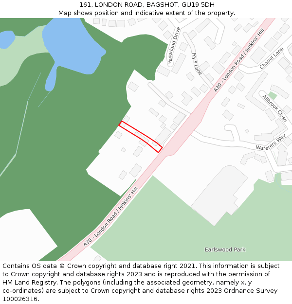 161, LONDON ROAD, BAGSHOT, GU19 5DH: Location map and indicative extent of plot