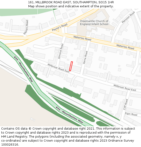 161, MILLBROOK ROAD EAST, SOUTHAMPTON, SO15 1HR: Location map and indicative extent of plot