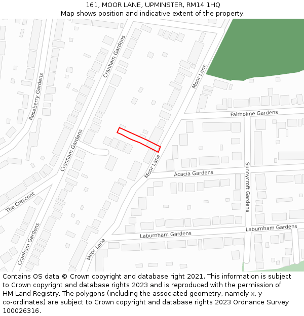 161, MOOR LANE, UPMINSTER, RM14 1HQ: Location map and indicative extent of plot