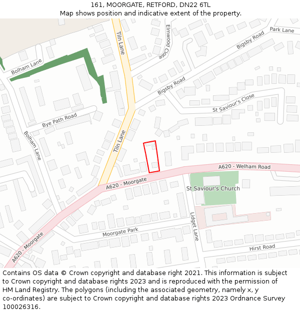 161, MOORGATE, RETFORD, DN22 6TL: Location map and indicative extent of plot