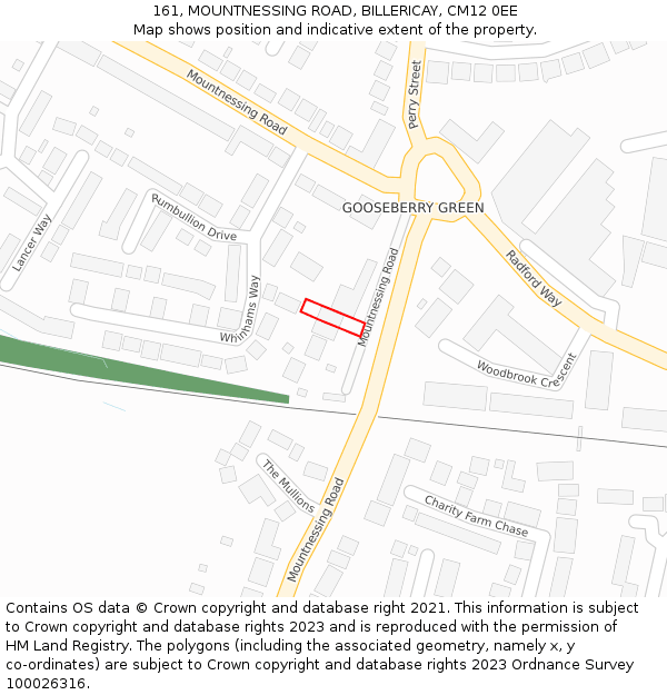 161, MOUNTNESSING ROAD, BILLERICAY, CM12 0EE: Location map and indicative extent of plot