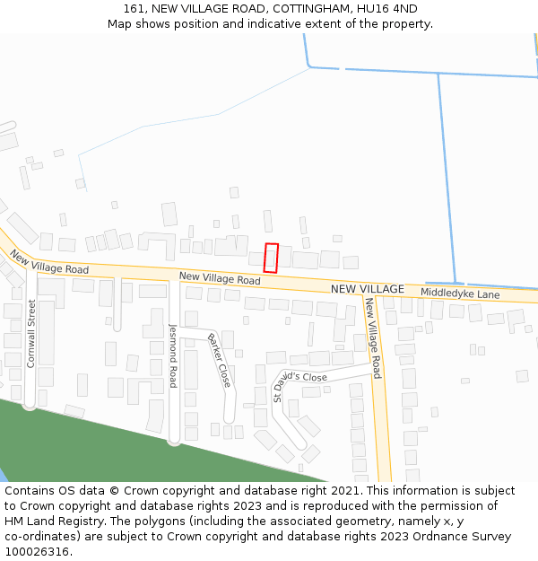 161, NEW VILLAGE ROAD, COTTINGHAM, HU16 4ND: Location map and indicative extent of plot