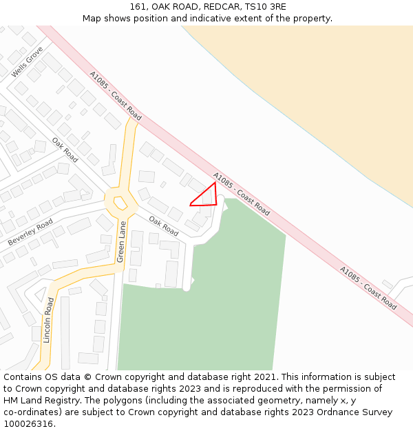 161, OAK ROAD, REDCAR, TS10 3RE: Location map and indicative extent of plot