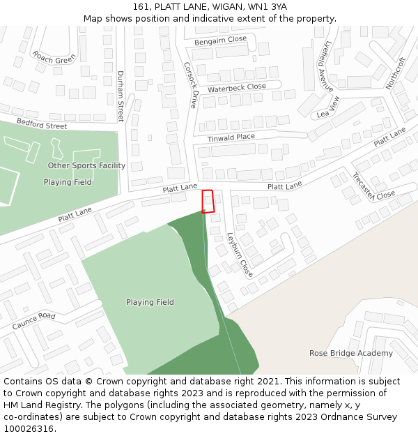 161, PLATT LANE, WIGAN, WN1 3YA: Location map and indicative extent of plot