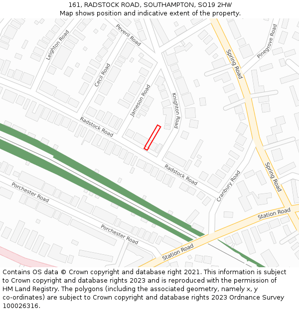 161, RADSTOCK ROAD, SOUTHAMPTON, SO19 2HW: Location map and indicative extent of plot