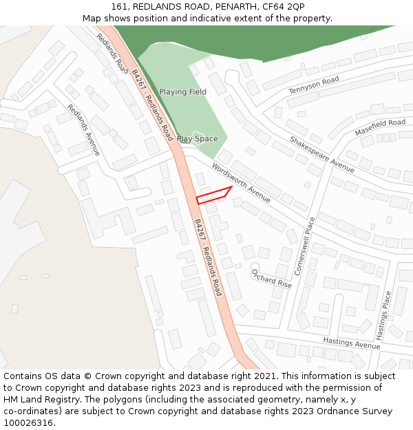 161, REDLANDS ROAD, PENARTH, CF64 2QP: Location map and indicative extent of plot