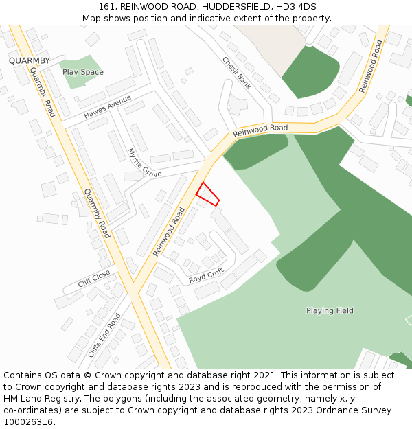 161, REINWOOD ROAD, HUDDERSFIELD, HD3 4DS: Location map and indicative extent of plot