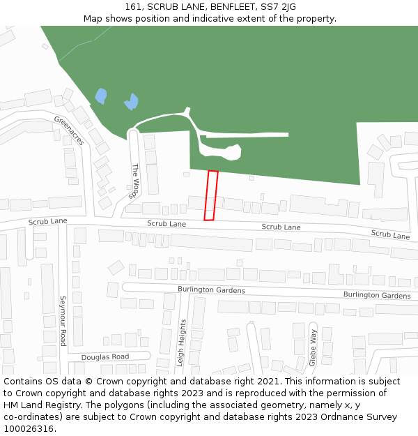 161, SCRUB LANE, BENFLEET, SS7 2JG: Location map and indicative extent of plot