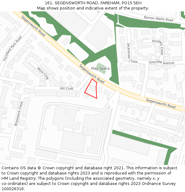 161, SEGENSWORTH ROAD, FAREHAM, PO15 5EH: Location map and indicative extent of plot