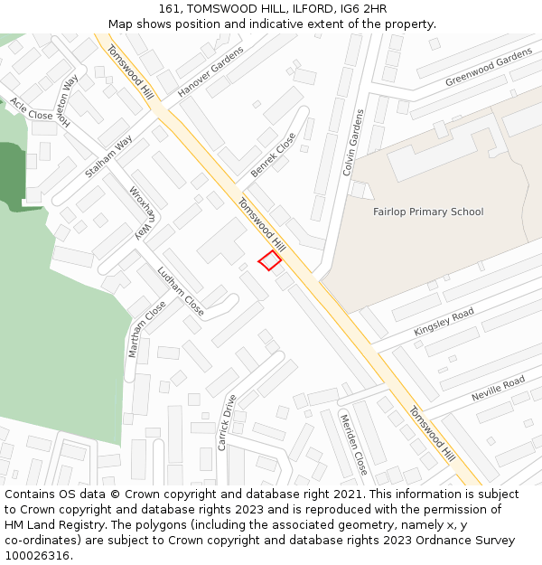 161, TOMSWOOD HILL, ILFORD, IG6 2HR: Location map and indicative extent of plot