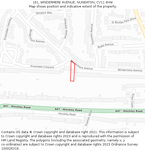 161, WINDERMERE AVENUE, NUNEATON, CV11 6HW: Location map and indicative extent of plot