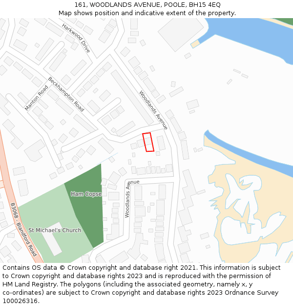 161, WOODLANDS AVENUE, POOLE, BH15 4EQ: Location map and indicative extent of plot