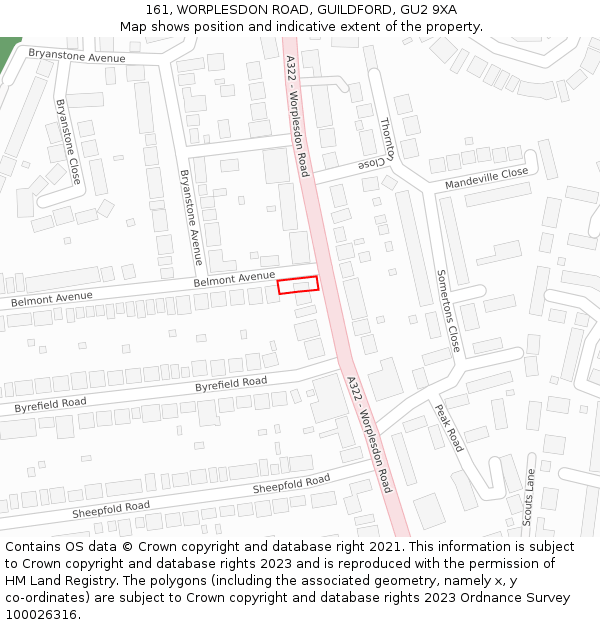 161, WORPLESDON ROAD, GUILDFORD, GU2 9XA: Location map and indicative extent of plot