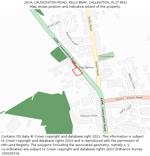 161A, LAUNCESTON ROAD, KELLY BRAY, CALLINGTON, PL17 8DU: Location map and indicative extent of plot