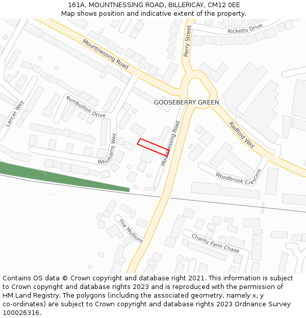 161A, MOUNTNESSING ROAD, BILLERICAY, CM12 0EE: Location map and indicative extent of plot