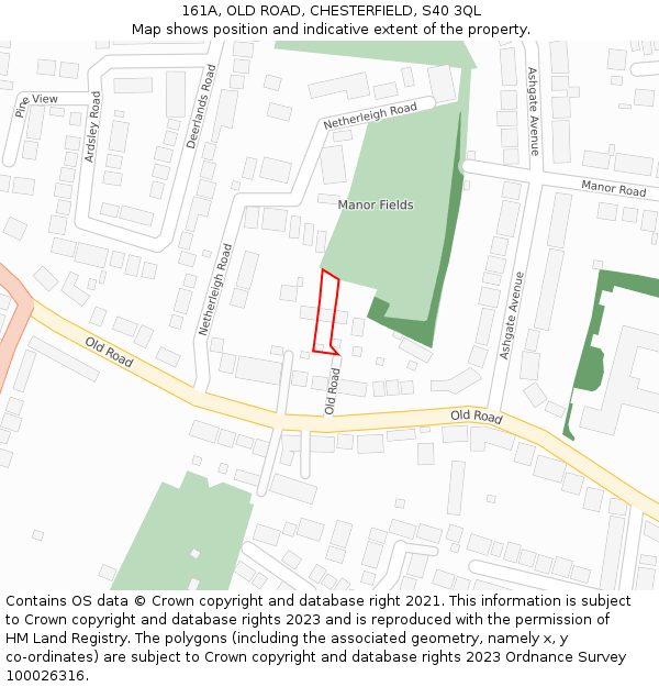 161A, OLD ROAD, CHESTERFIELD, S40 3QL: Location map and indicative extent of plot