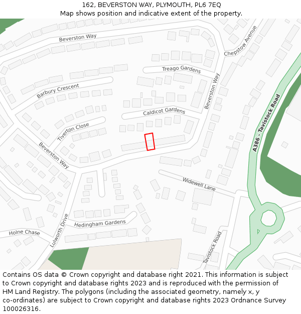 162, BEVERSTON WAY, PLYMOUTH, PL6 7EQ: Location map and indicative extent of plot