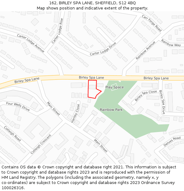 162, BIRLEY SPA LANE, SHEFFIELD, S12 4BQ: Location map and indicative extent of plot