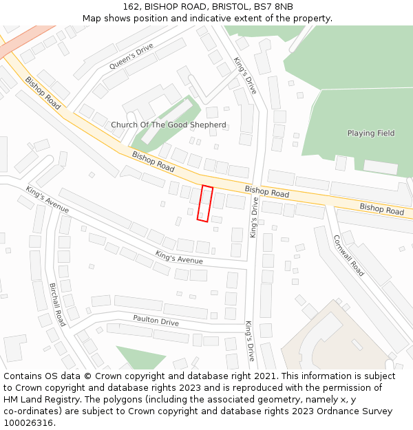 162, BISHOP ROAD, BRISTOL, BS7 8NB: Location map and indicative extent of plot