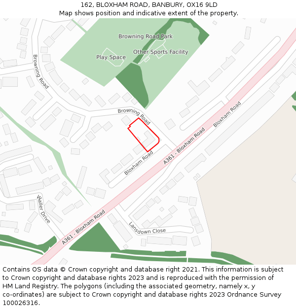 162, BLOXHAM ROAD, BANBURY, OX16 9LD: Location map and indicative extent of plot