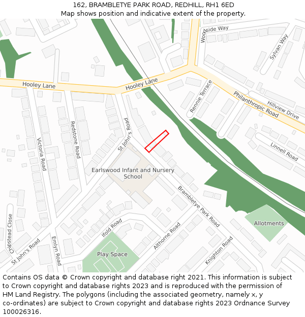 162, BRAMBLETYE PARK ROAD, REDHILL, RH1 6ED: Location map and indicative extent of plot