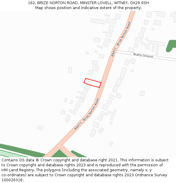 162, BRIZE NORTON ROAD, MINSTER LOVELL, WITNEY, OX29 0SH: Location map and indicative extent of plot