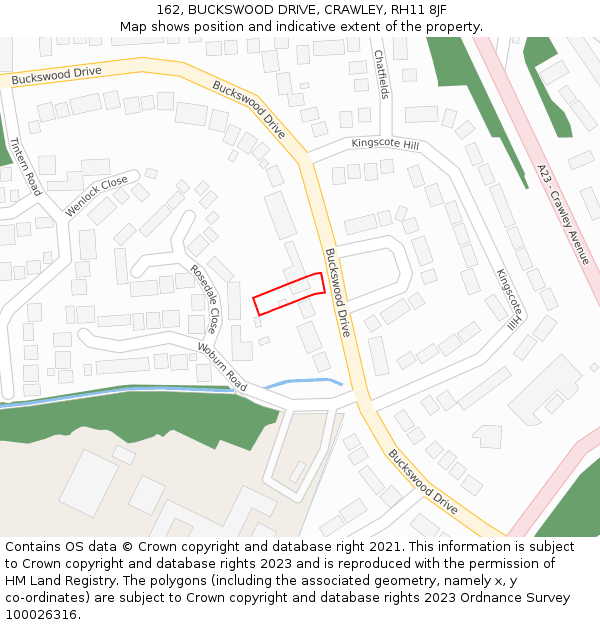 162, BUCKSWOOD DRIVE, CRAWLEY, RH11 8JF: Location map and indicative extent of plot