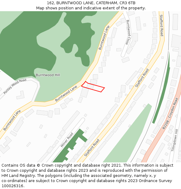 162, BURNTWOOD LANE, CATERHAM, CR3 6TB: Location map and indicative extent of plot