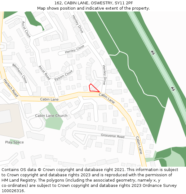 162, CABIN LANE, OSWESTRY, SY11 2PF: Location map and indicative extent of plot