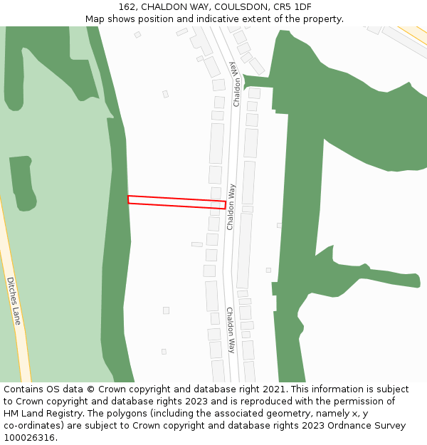 162, CHALDON WAY, COULSDON, CR5 1DF: Location map and indicative extent of plot