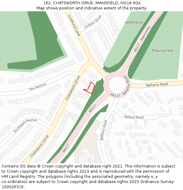 162, CHATSWORTH DRIVE, MANSFIELD, NG18 4QX: Location map and indicative extent of plot