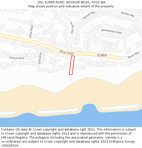 162, ELMER ROAD, BOGNOR REGIS, PO22 6JA: Location map and indicative extent of plot