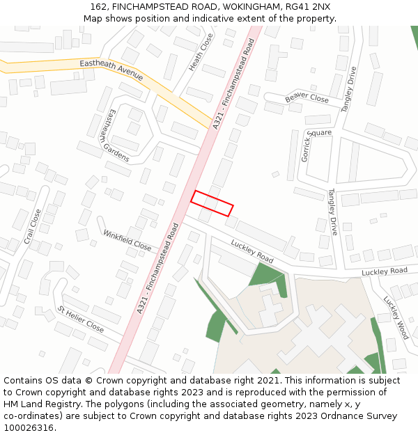 162, FINCHAMPSTEAD ROAD, WOKINGHAM, RG41 2NX: Location map and indicative extent of plot