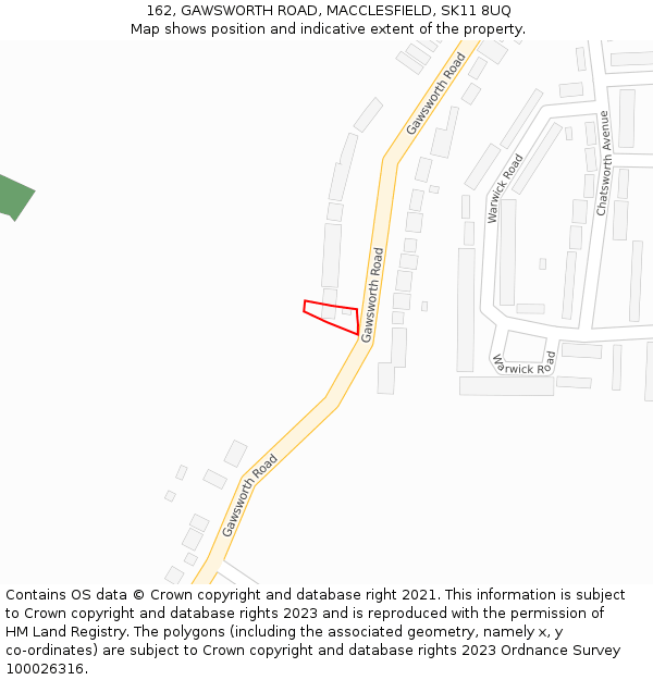 162, GAWSWORTH ROAD, MACCLESFIELD, SK11 8UQ: Location map and indicative extent of plot