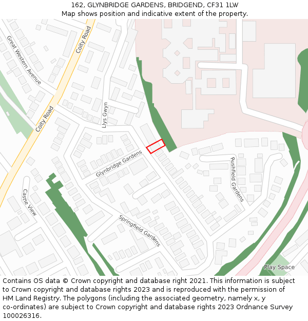 162, GLYNBRIDGE GARDENS, BRIDGEND, CF31 1LW: Location map and indicative extent of plot