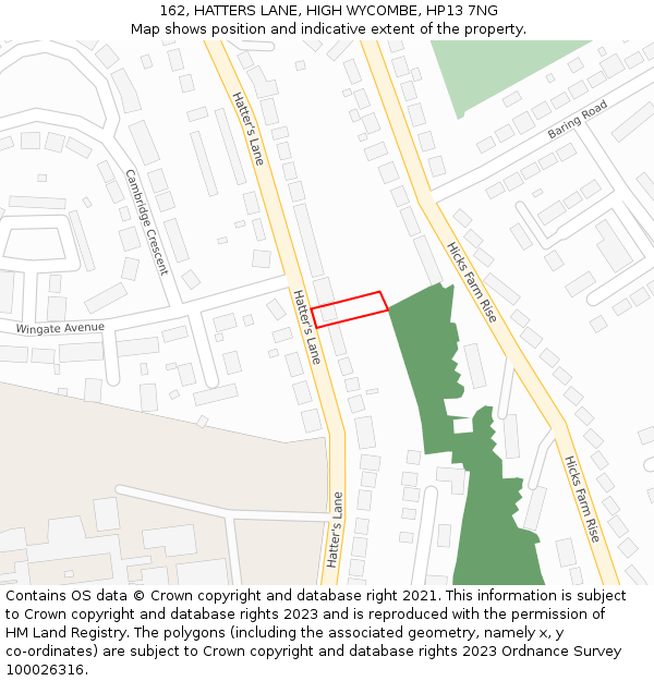 162, HATTERS LANE, HIGH WYCOMBE, HP13 7NG: Location map and indicative extent of plot