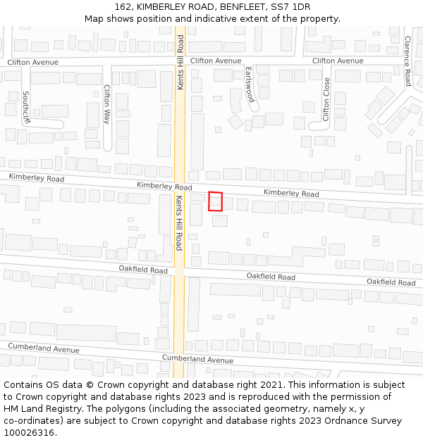 162, KIMBERLEY ROAD, BENFLEET, SS7 1DR: Location map and indicative extent of plot